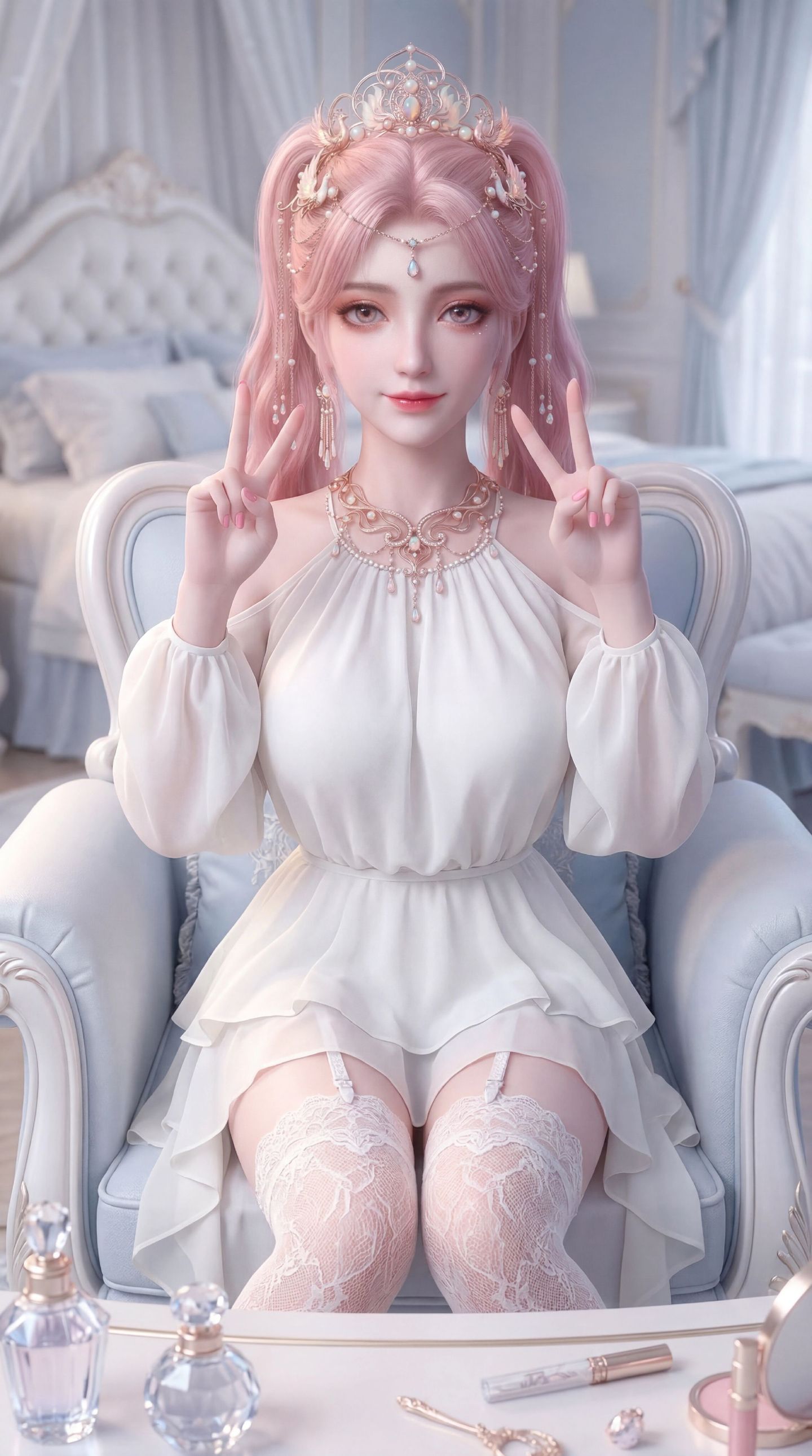 动漫壁纸粉色系 楚夭凝 高清美图 洁白美女 清纯可爱 蕾丝袜