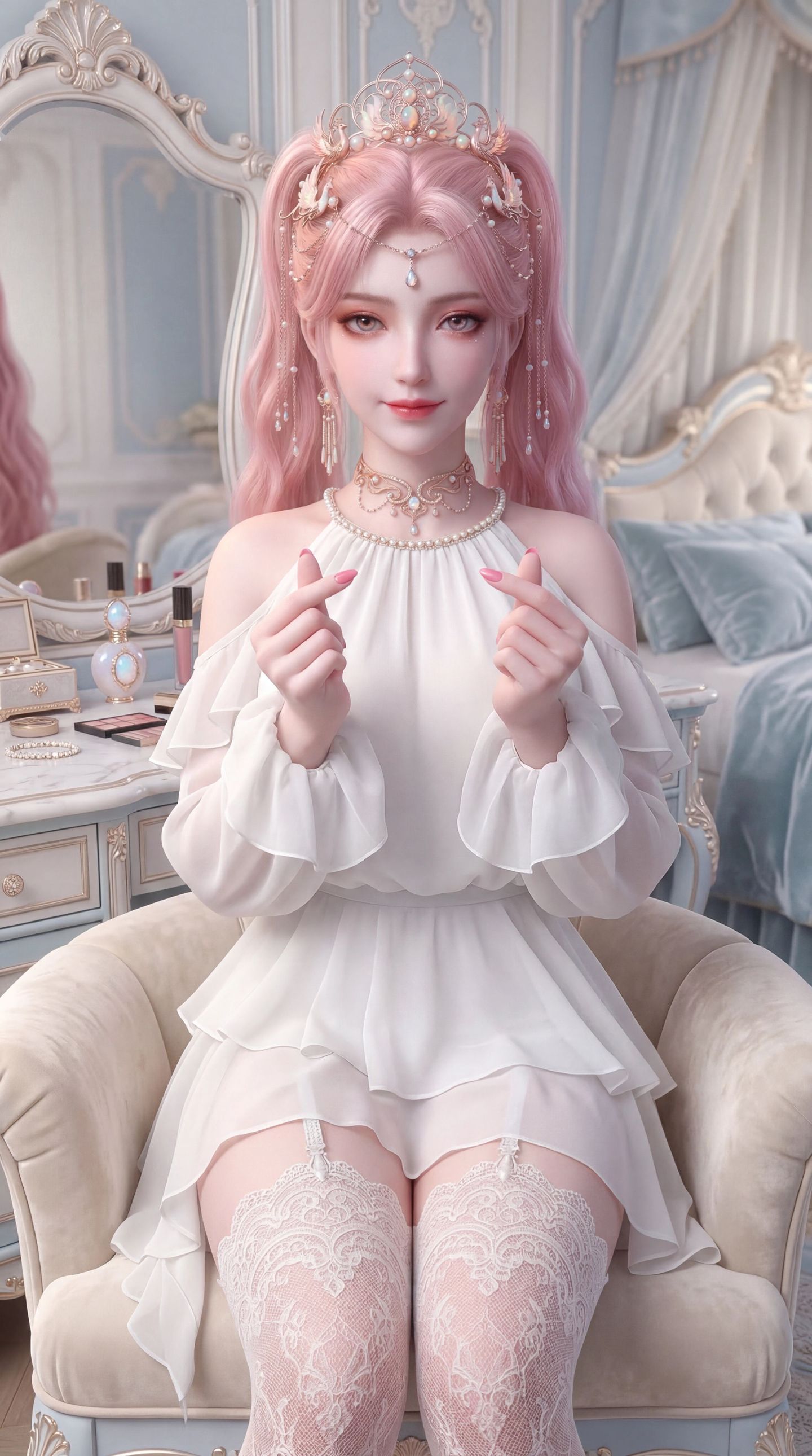 动漫壁纸粉色系 楚夭凝 高清美图 洁白美女 清纯可爱 蕾丝袜
